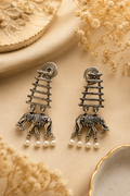 Oxidised Elephant Motif Pearl Drop Dangle Earrings