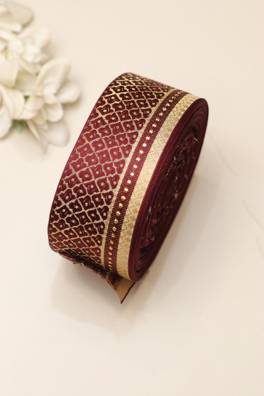 Red Maroon Banarasi Silk Border Lace (L 9 Mtrs W 2.25 inch )