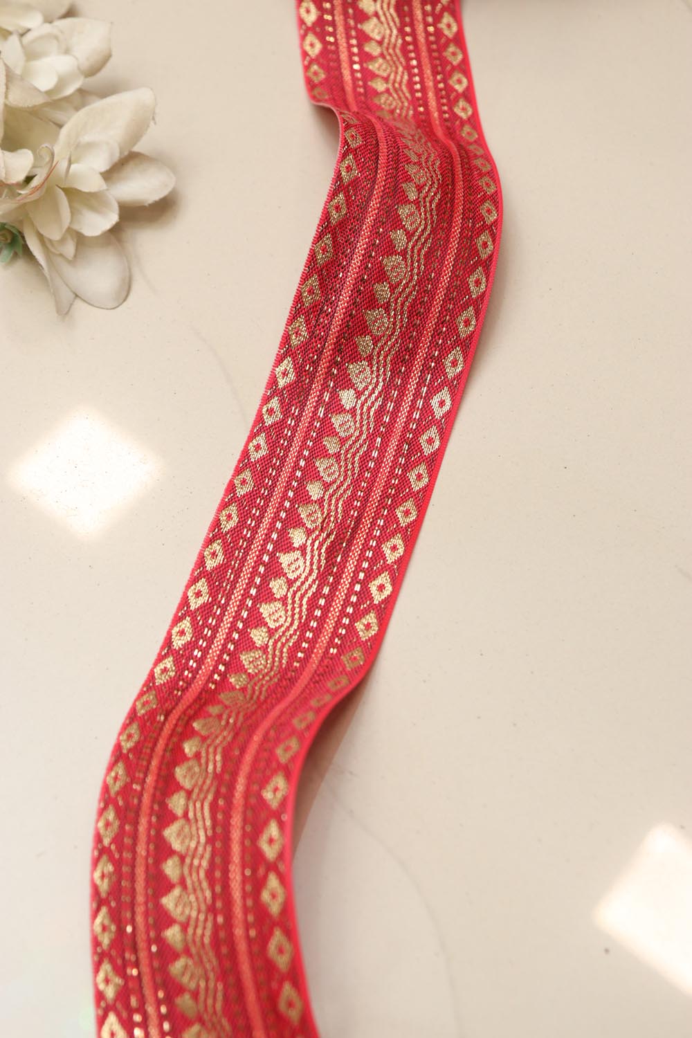 Red Banarasi Silk Border Lace (L 9 Mtrs W 2 inch )