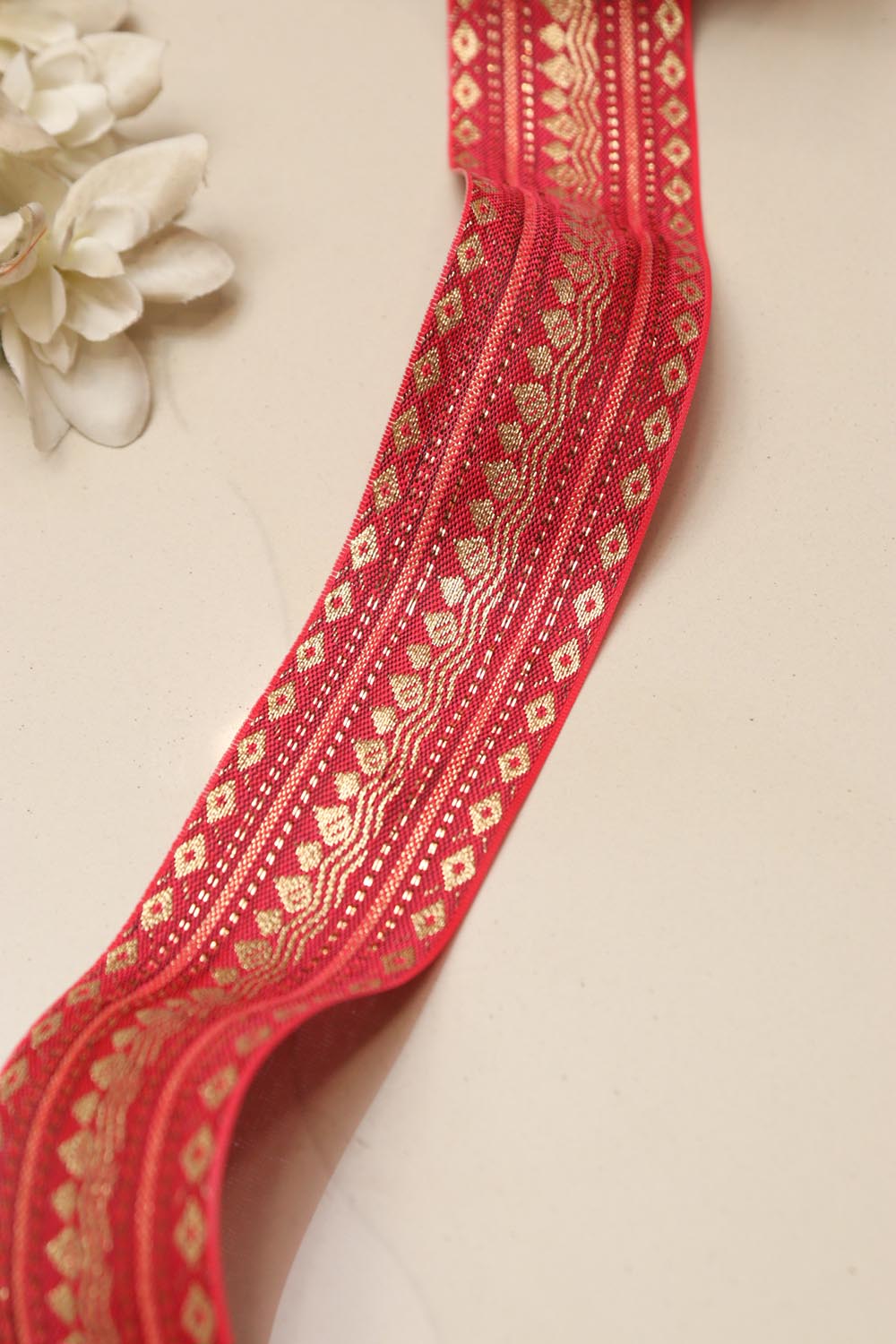 Red Banarasi Silk Border Lace (L 9 Mtrs W 2 inch )