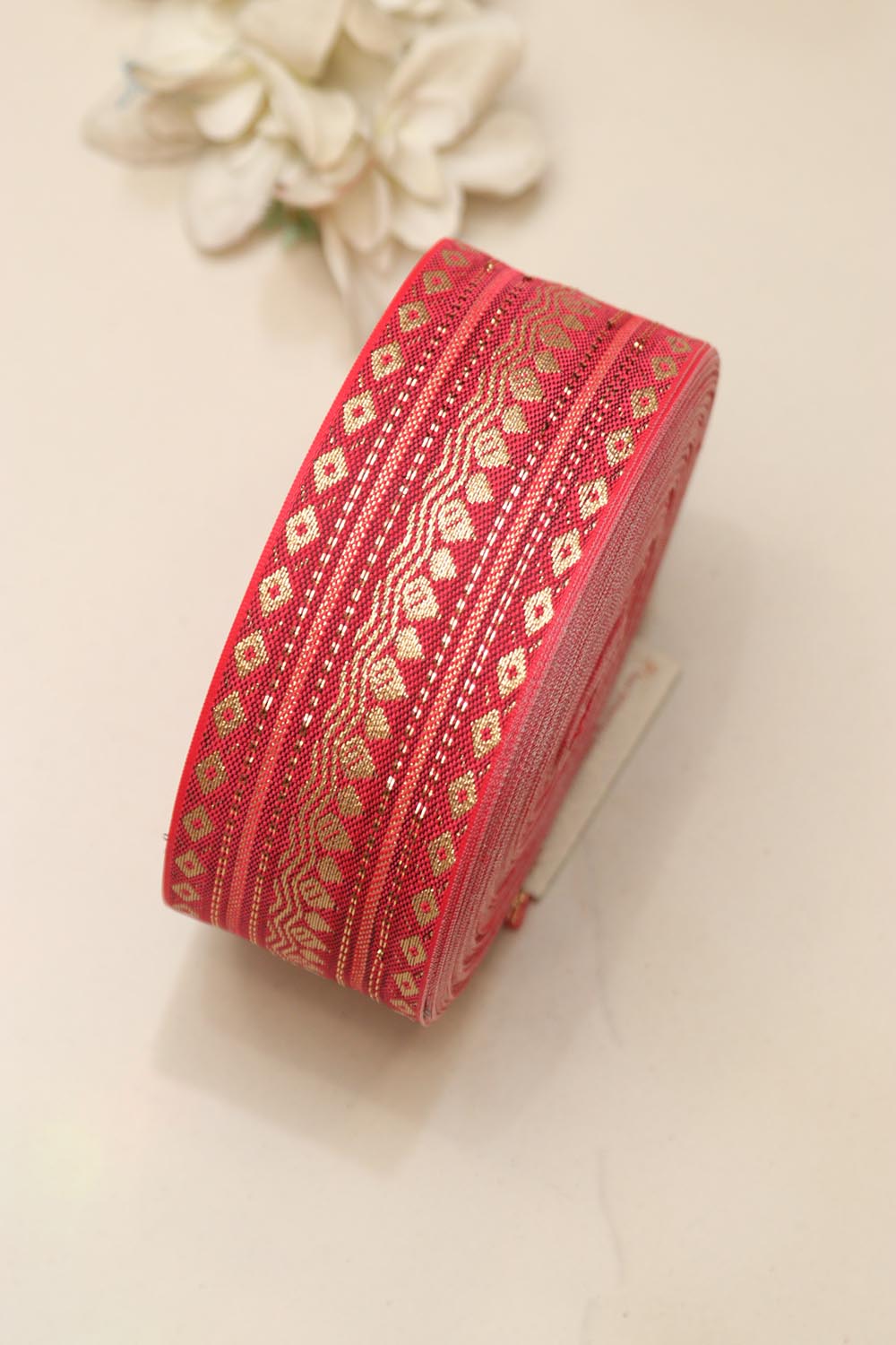 Red Banarasi Silk Border Lace (L 9 Mtrs W 2 inch )