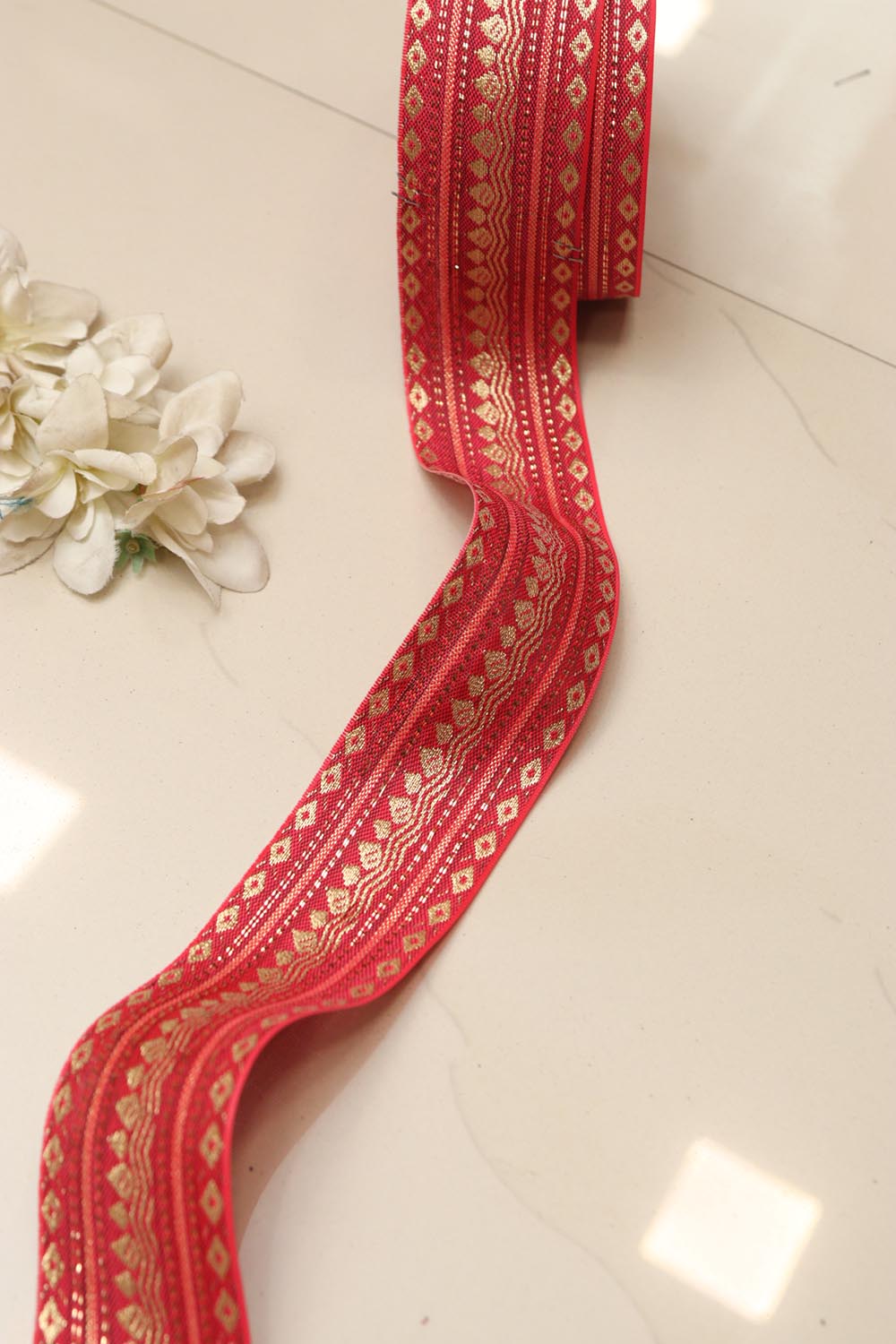 Red Banarasi Silk Border Lace (L 9 Mtrs W 2 inch )