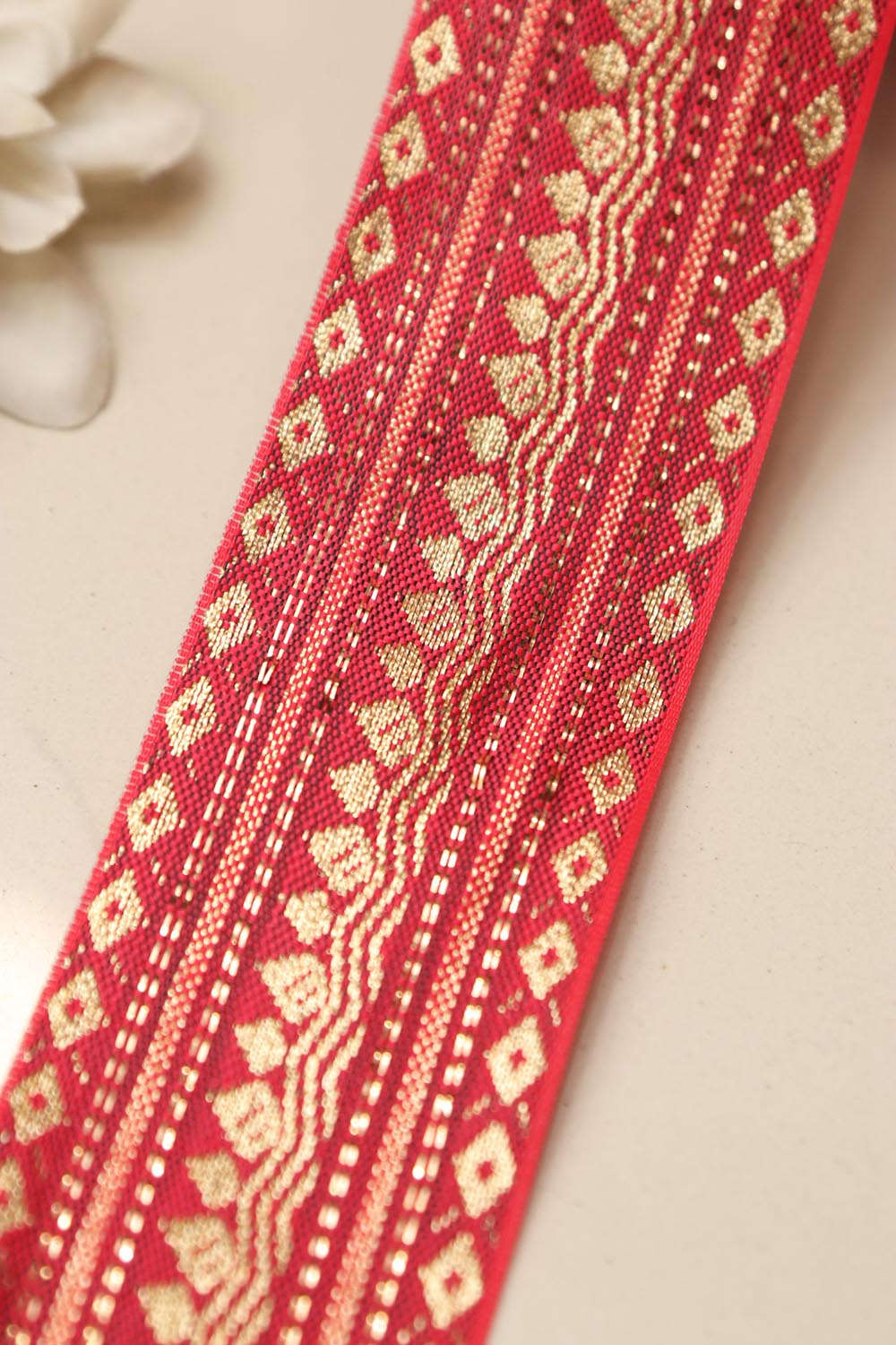 Red Banarasi Silk Border Lace (L 9 Mtrs W 2 inch )