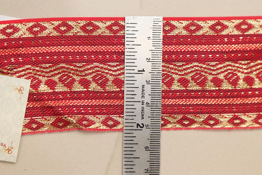 Red Banarasi Silk Border Lace (L 9 Mtrs W 2 inch )