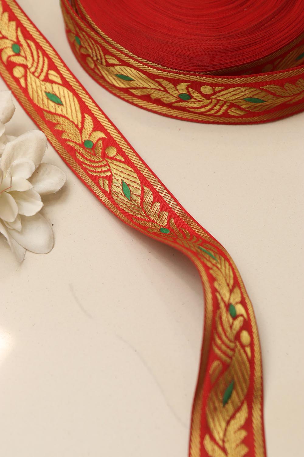 Red Banarasi Silk Border Lace (L 9 Mtrs W 1.5 inch )