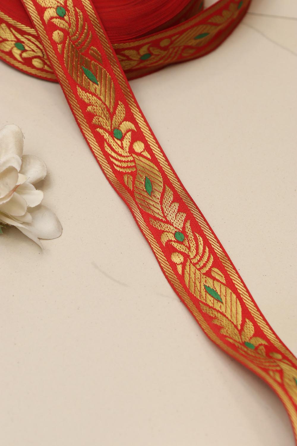 Red Banarasi Silk Border Lace (L 9 Mtrs W 1.5 inch )