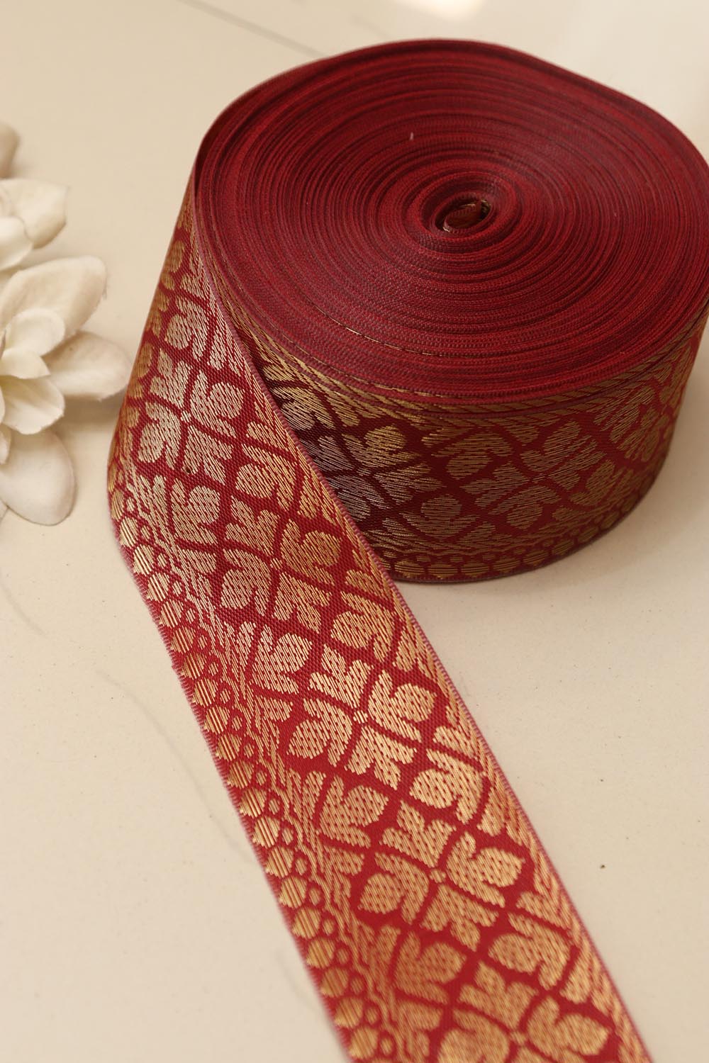 Red Banarasi Silk Border Lace (L 9 mtrs W 2.25 inch  )