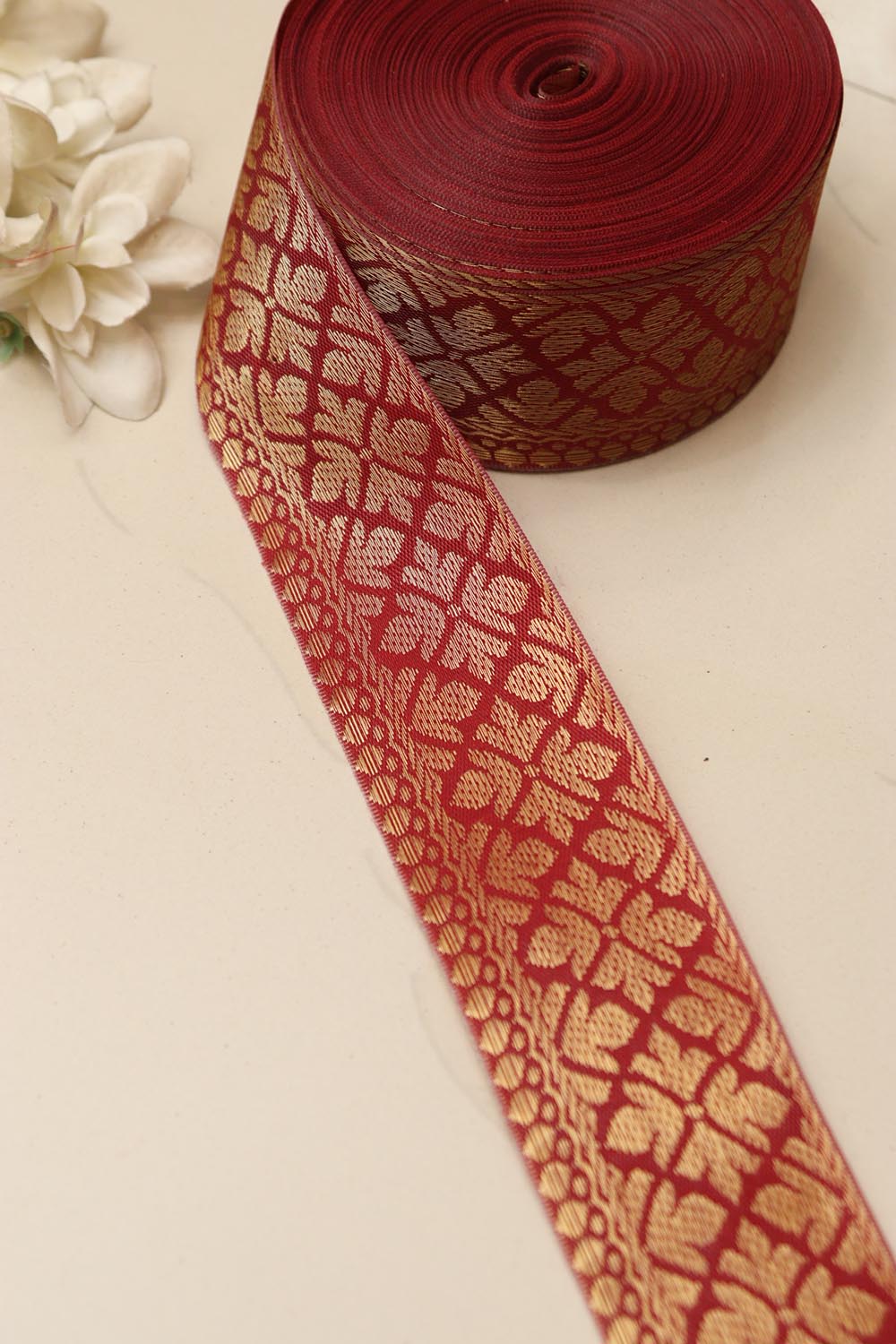 Red Banarasi Silk Border Lace (L 9 mtrs W 2.25 inch  )