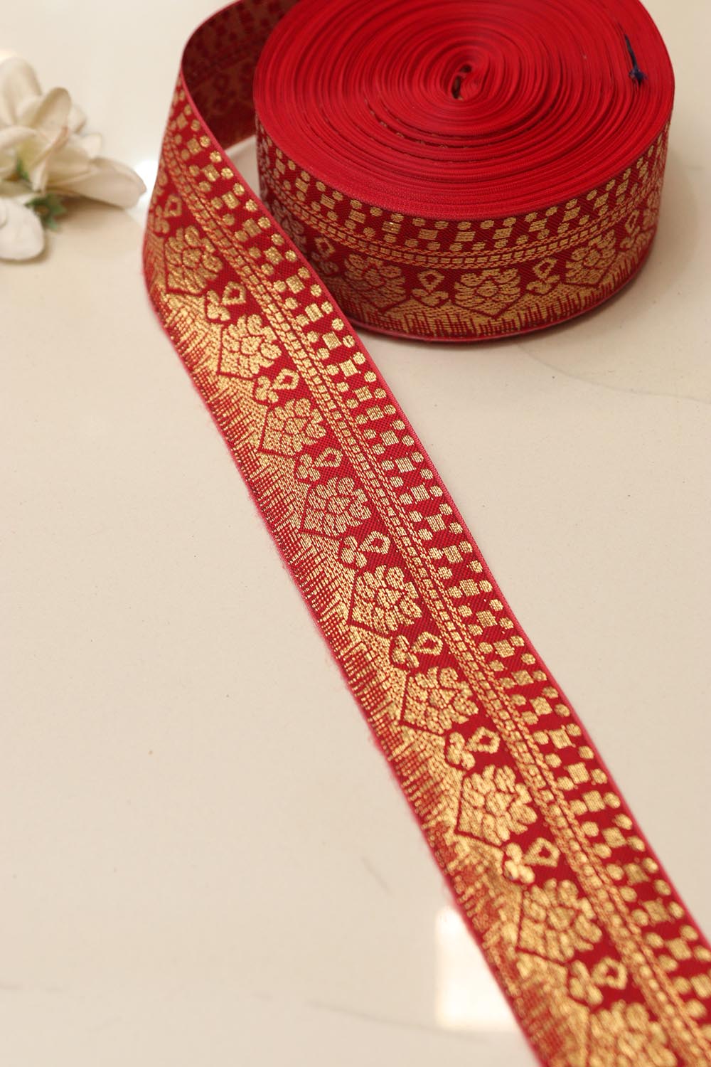 Red Banarasi Silk Border Lace (L 9 mtrs W 2 inch )