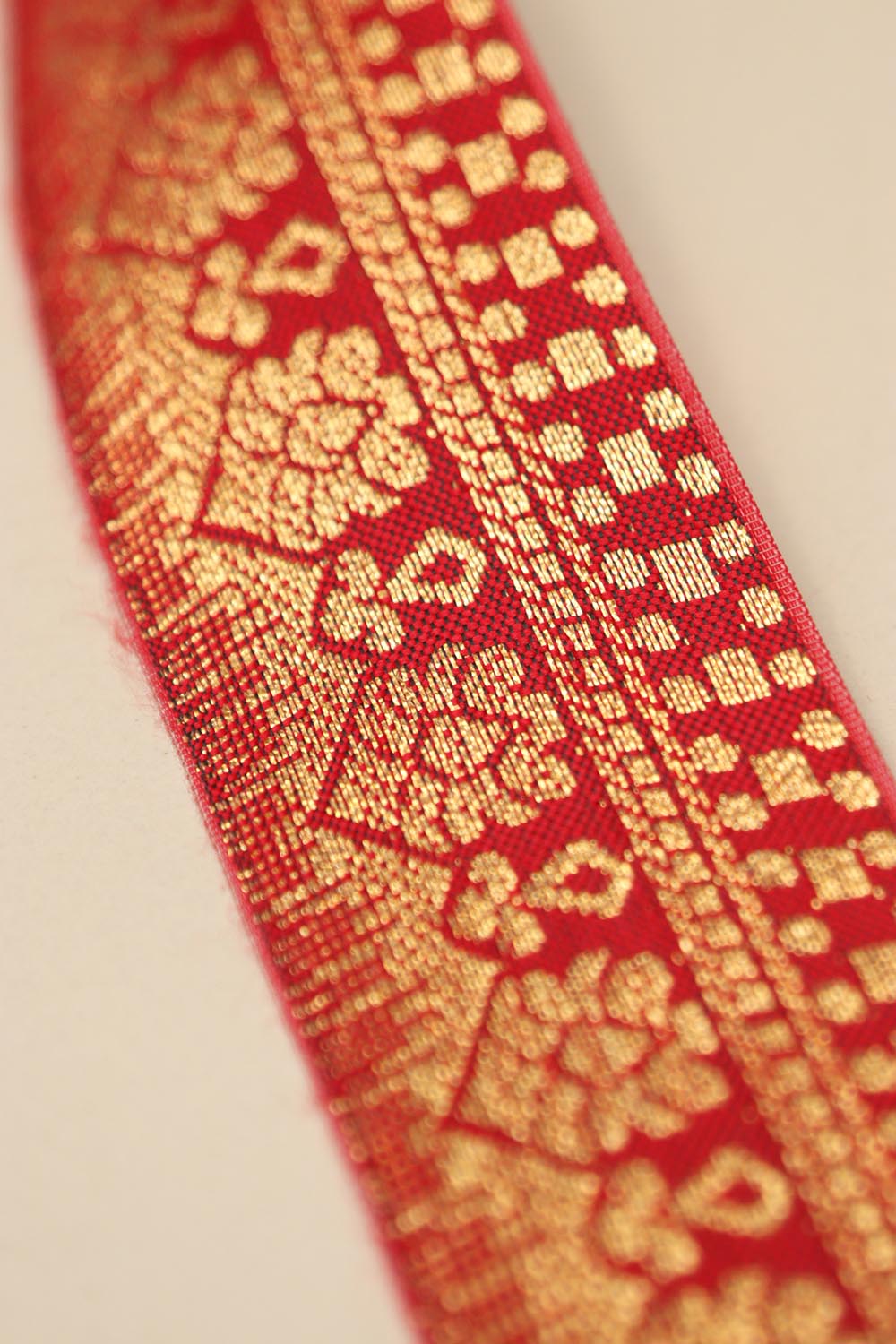 Red Banarasi Silk Border Lace (L 9 mtrs W 2 inch )