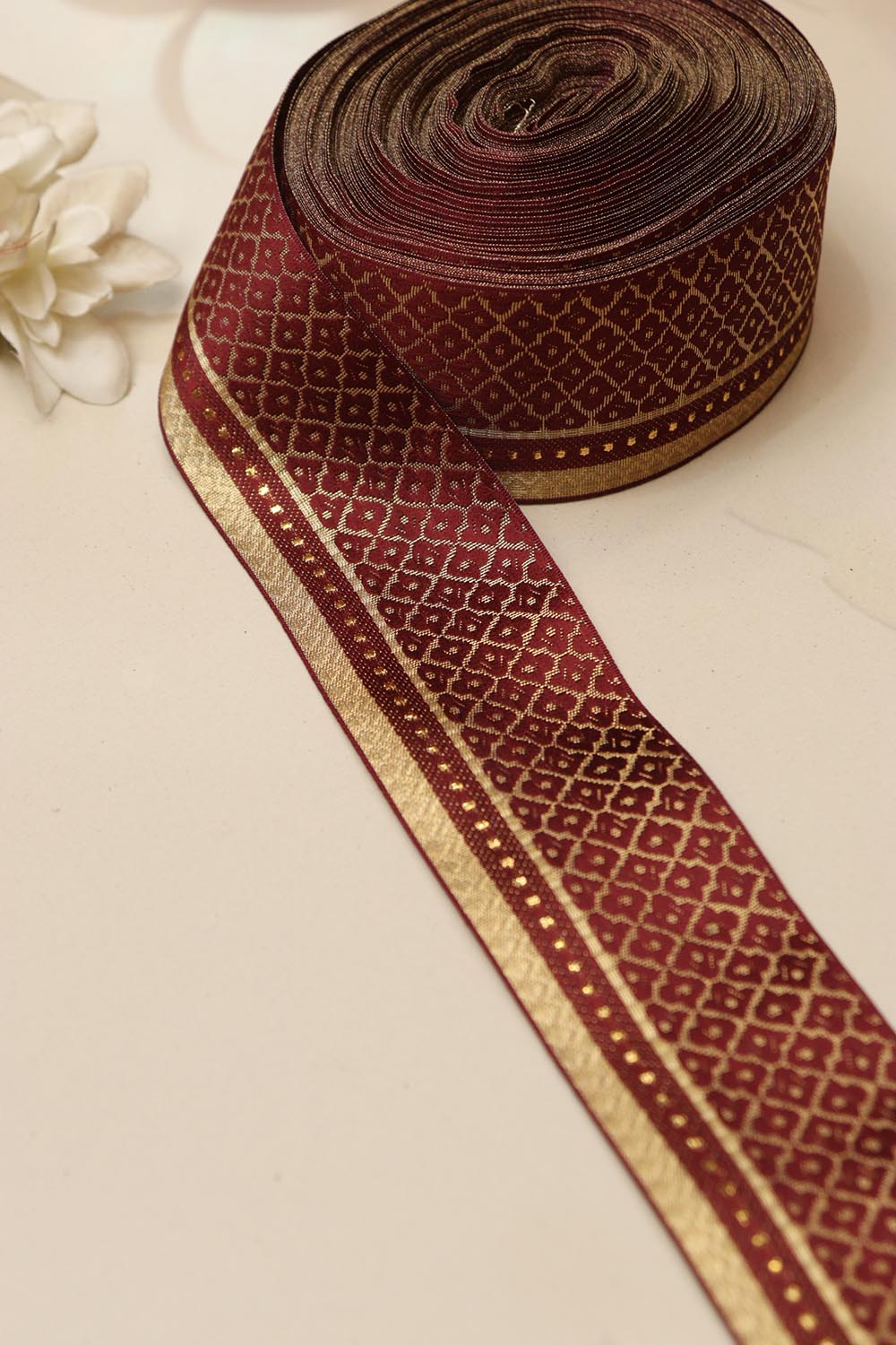 Maroon Banarasi Silk Border Lace (L 9 Mtrs W 2 inch )