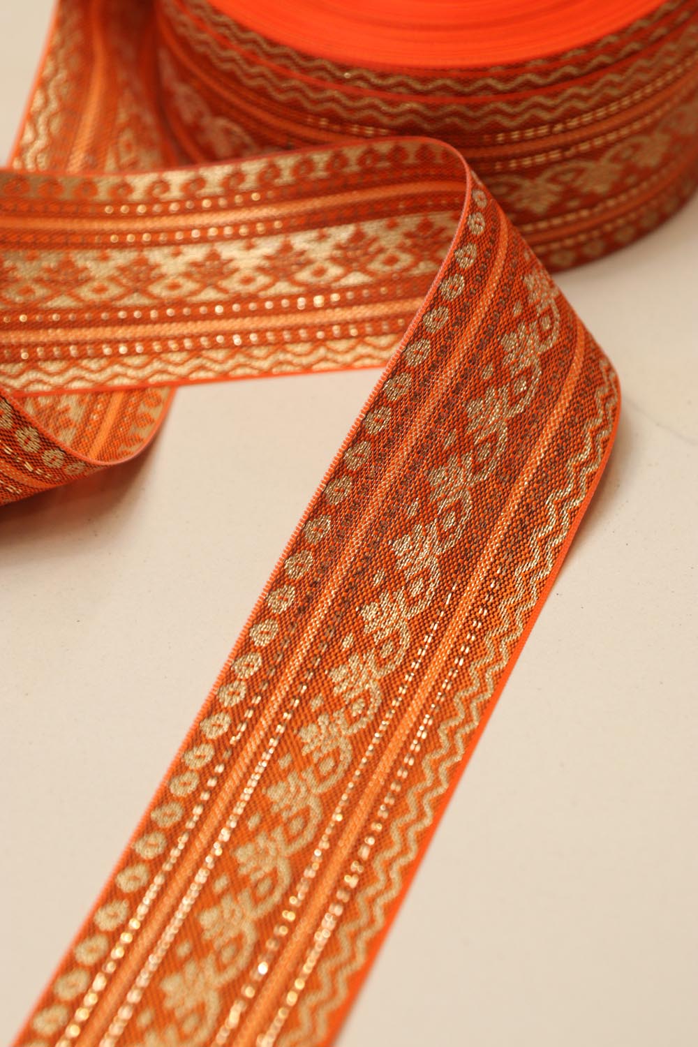 Orange Banarasi Silk Border Lace (L 9 mtrs W 2 inch  )