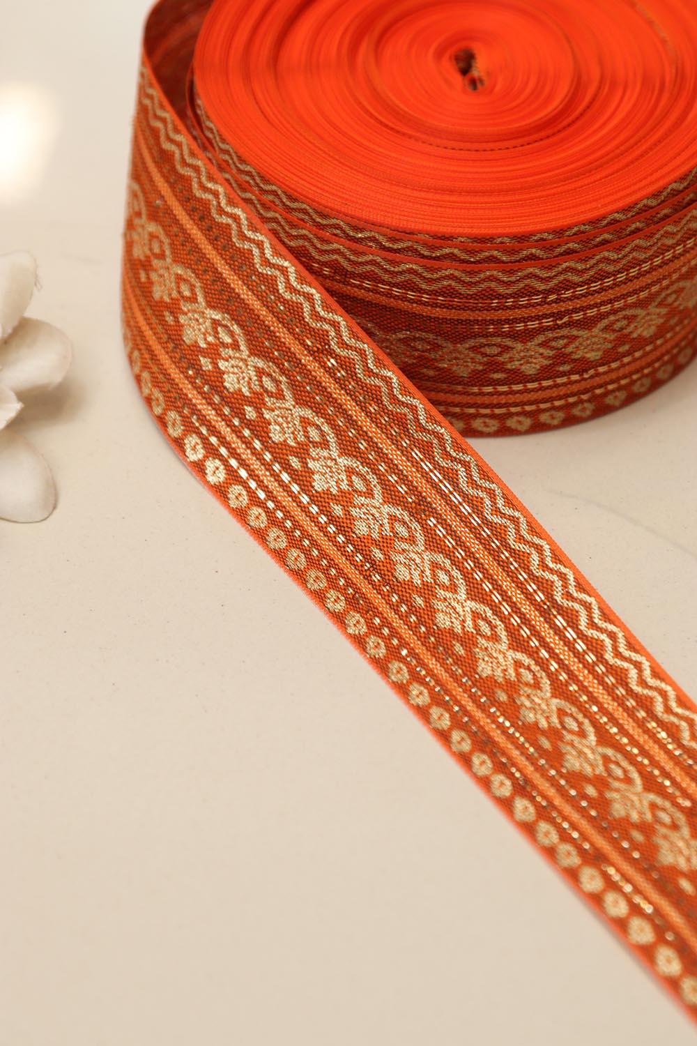 Orange Banarasi Silk Border Lace (L 9 mtrs W 2 inch  )