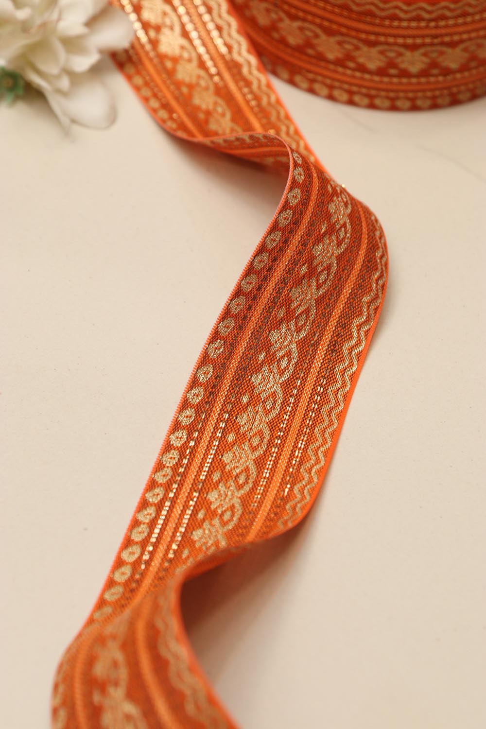 Orange Banarasi Silk Border Lace (L 9 mtrs W 2 inch  )