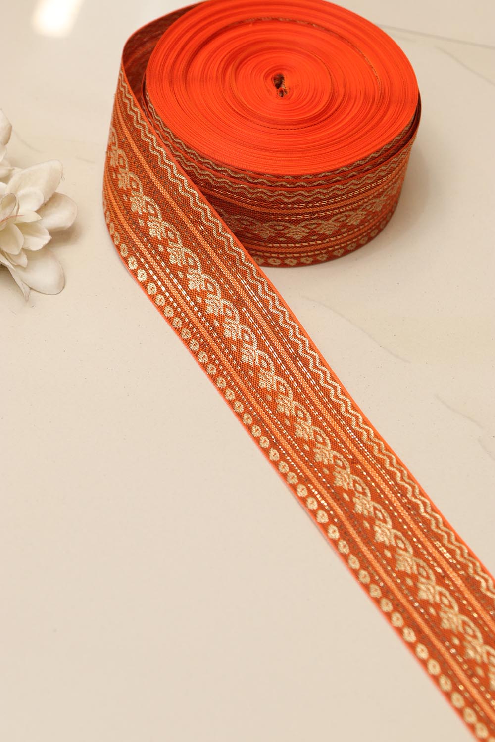 Orange Banarasi Silk Border Lace (L 9 mtrs W 2 inch  )