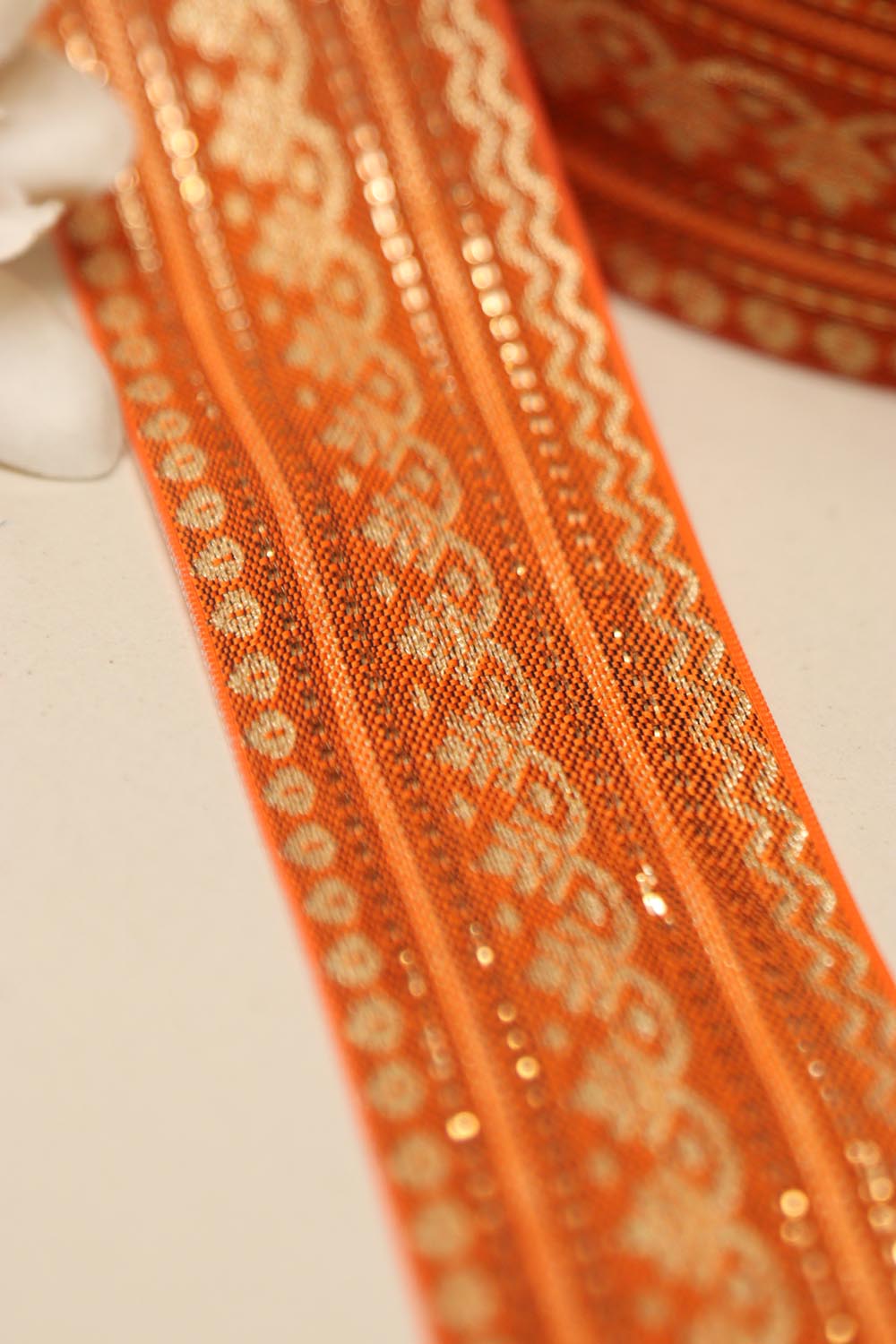 Orange Banarasi Silk Border Lace (L 9 mtrs W 2 inch  )