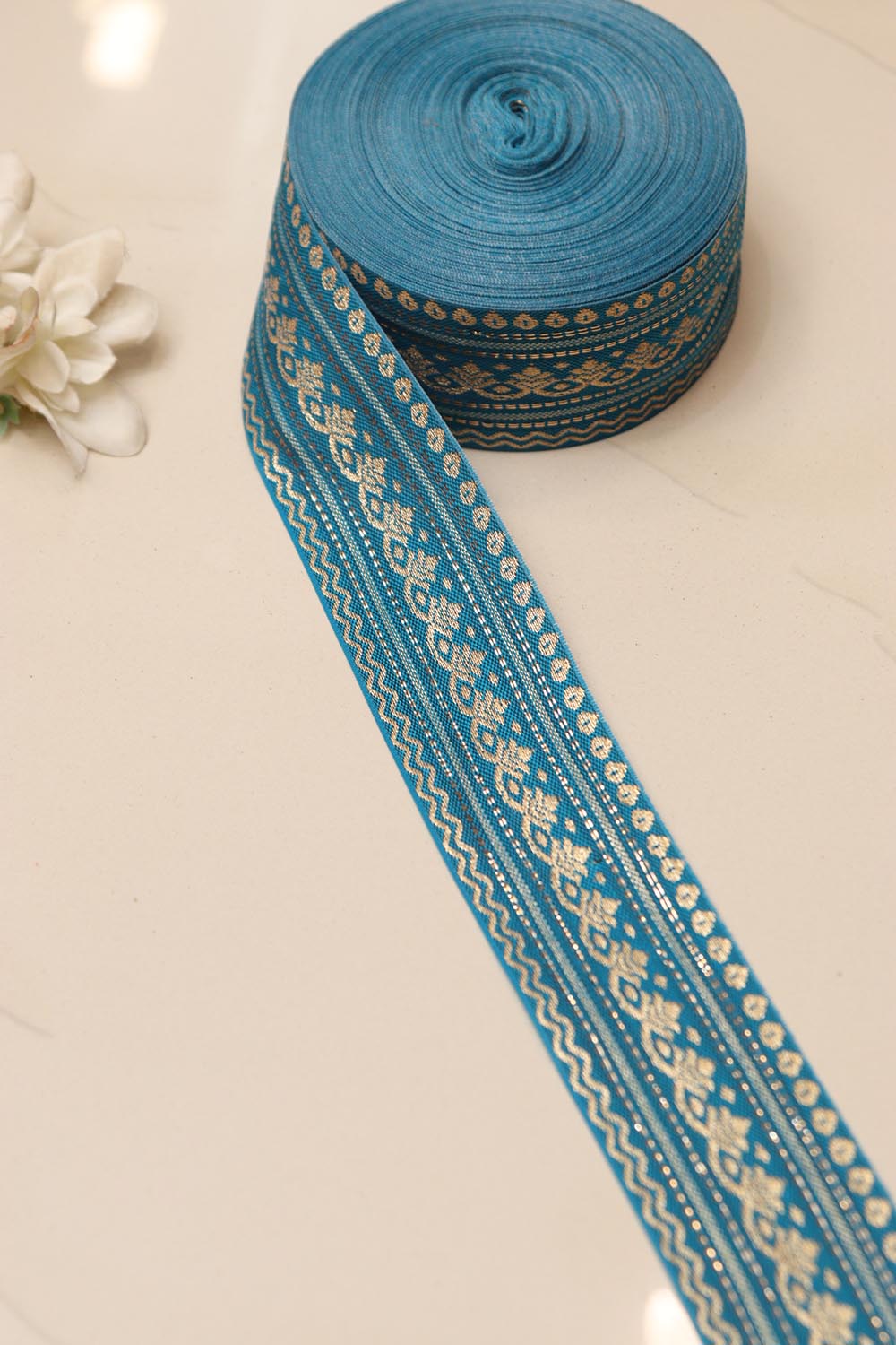 Blue Banarasi Silk Border Lace (L 9 Mtrs W 2 inch )