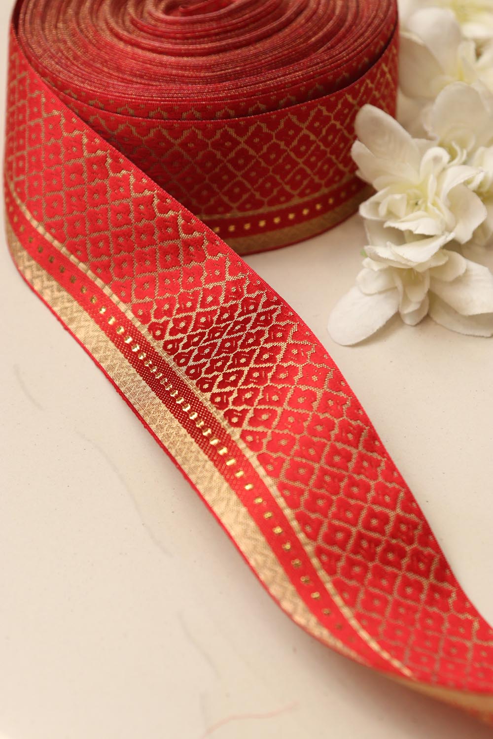 Red Banarasi Silk Border Lace (L 9 mtrs W 2 inch )