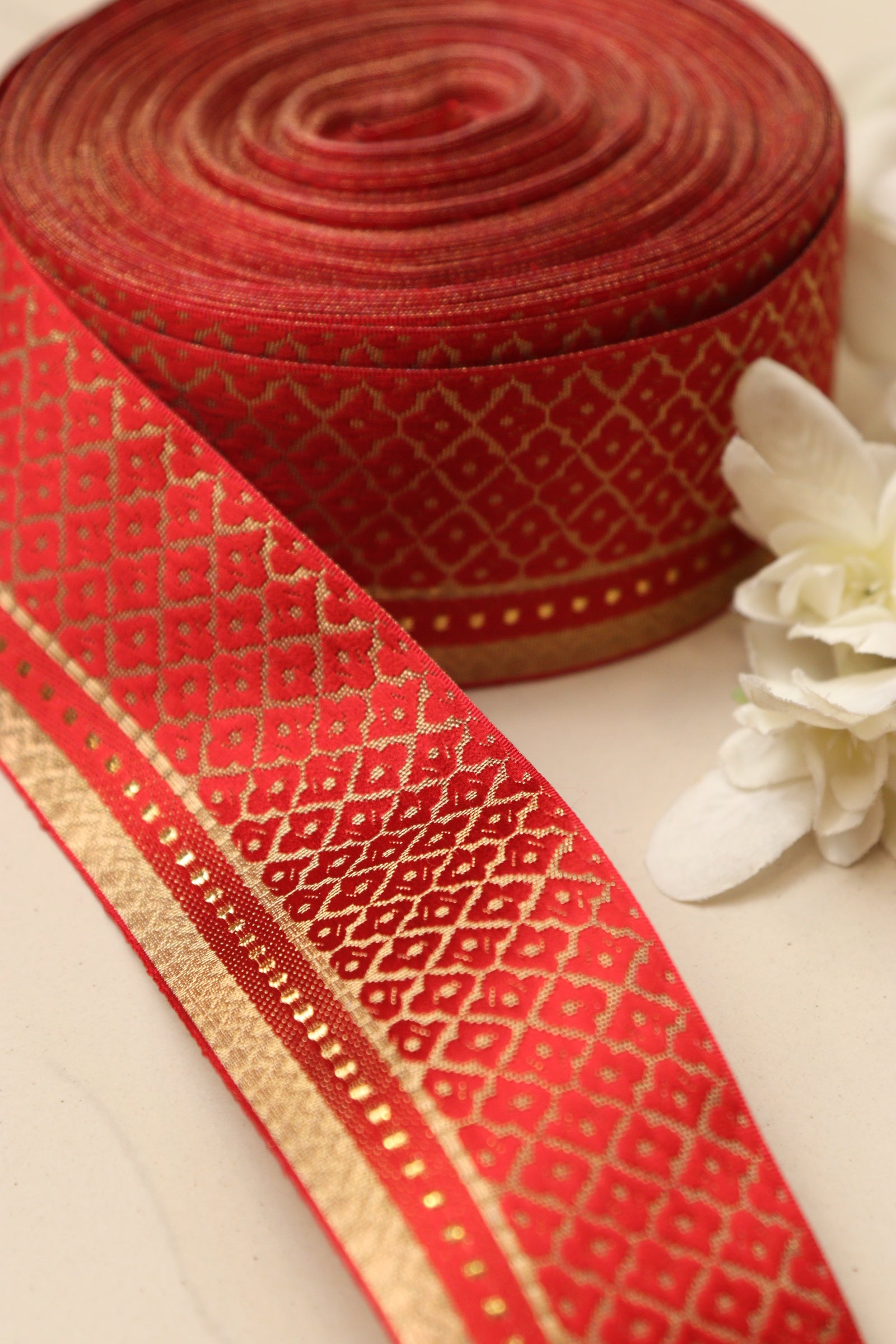 Red Banarasi Silk Border Lace (L 9 mtrs W 2 inch )