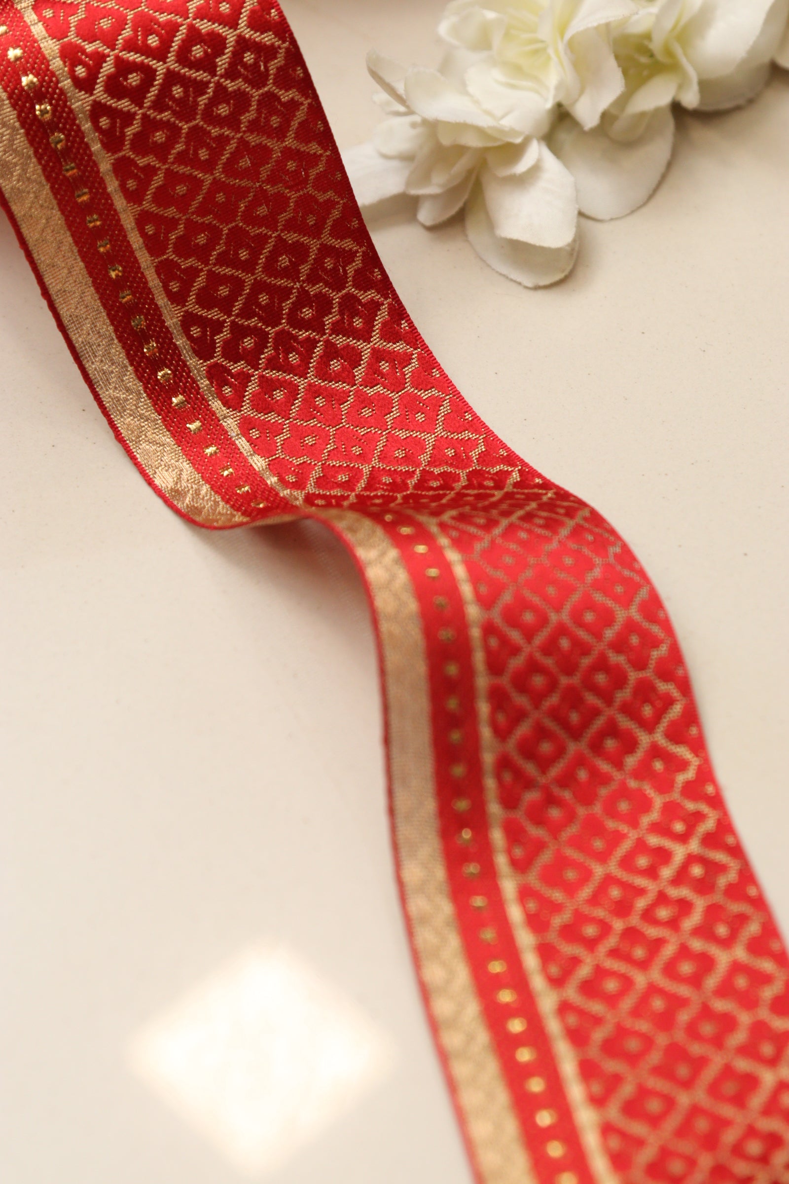 Red Banarasi Silk Border Lace (L 9 mtrs W 2 inch )