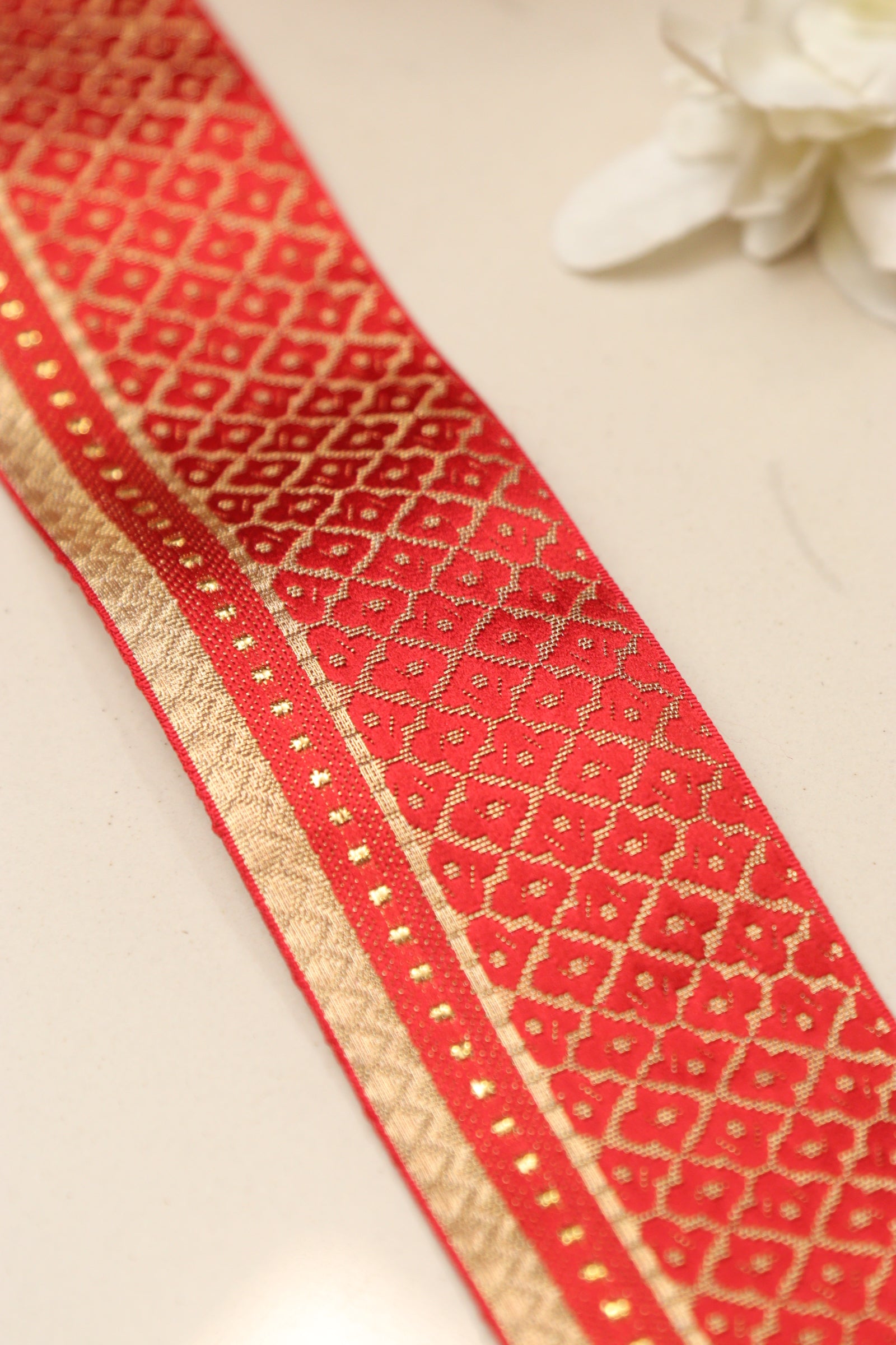 Red Banarasi Silk Border Lace (L 9 mtrs W 2 inch )