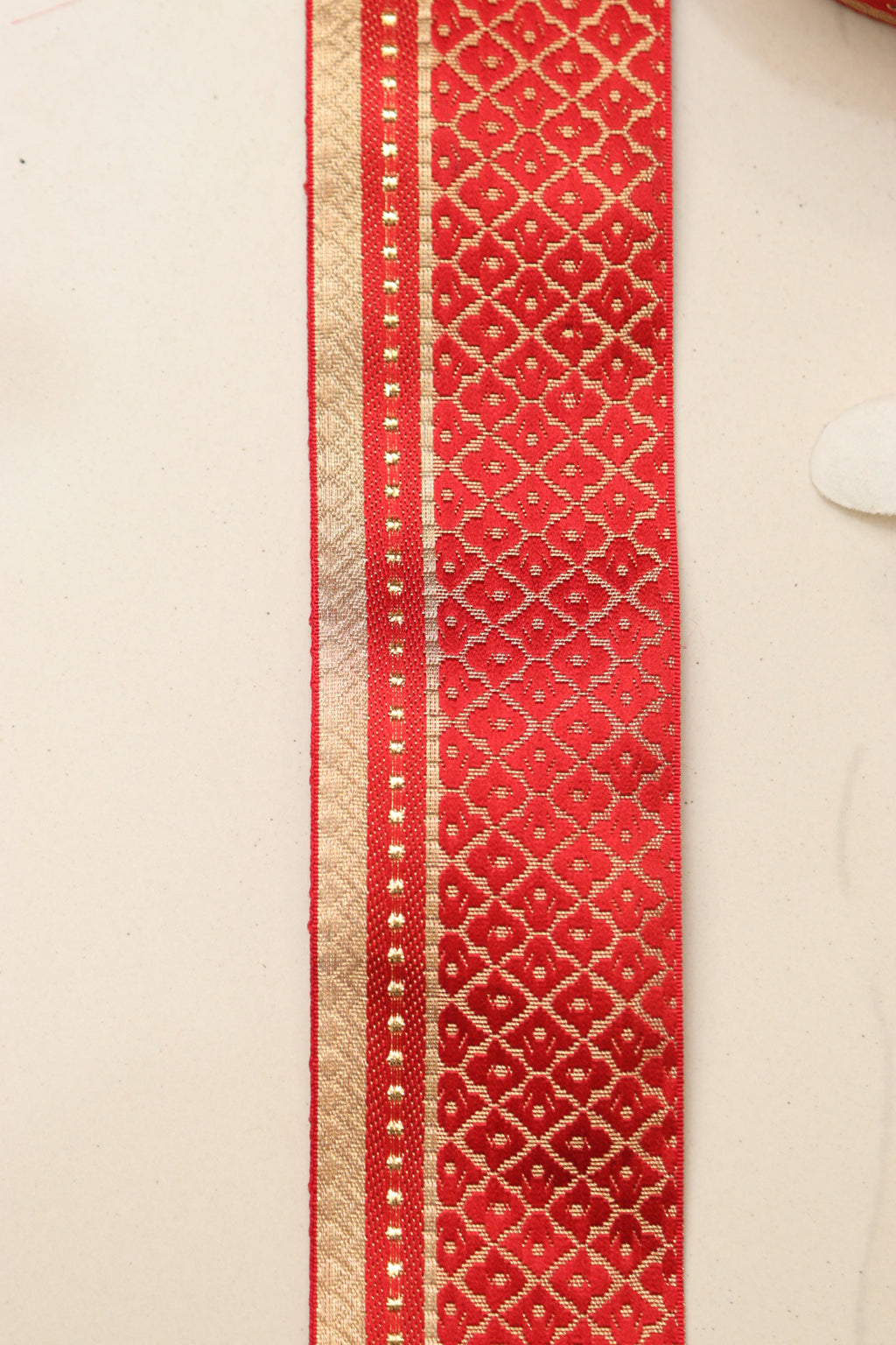 Red Banarasi Silk Border Lace (L 9 mtrs W 2 inch )