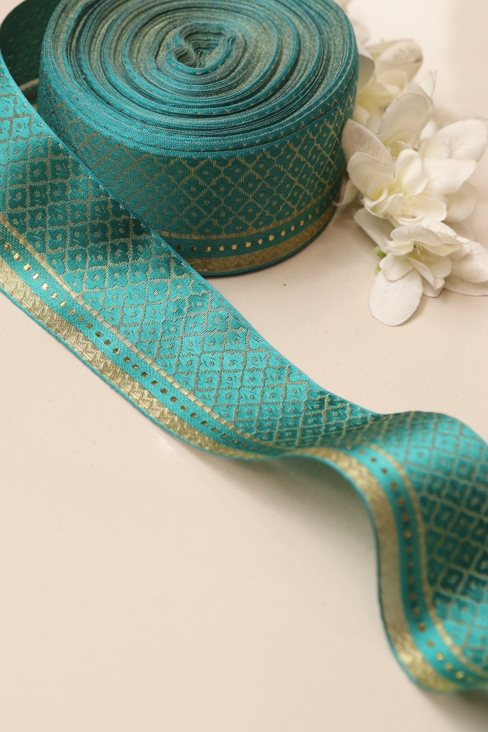 Blue Banarasi Silk Border Lace – 2 Inch x 9 Mtrs – For Sarees, Kurtas & Home Decor