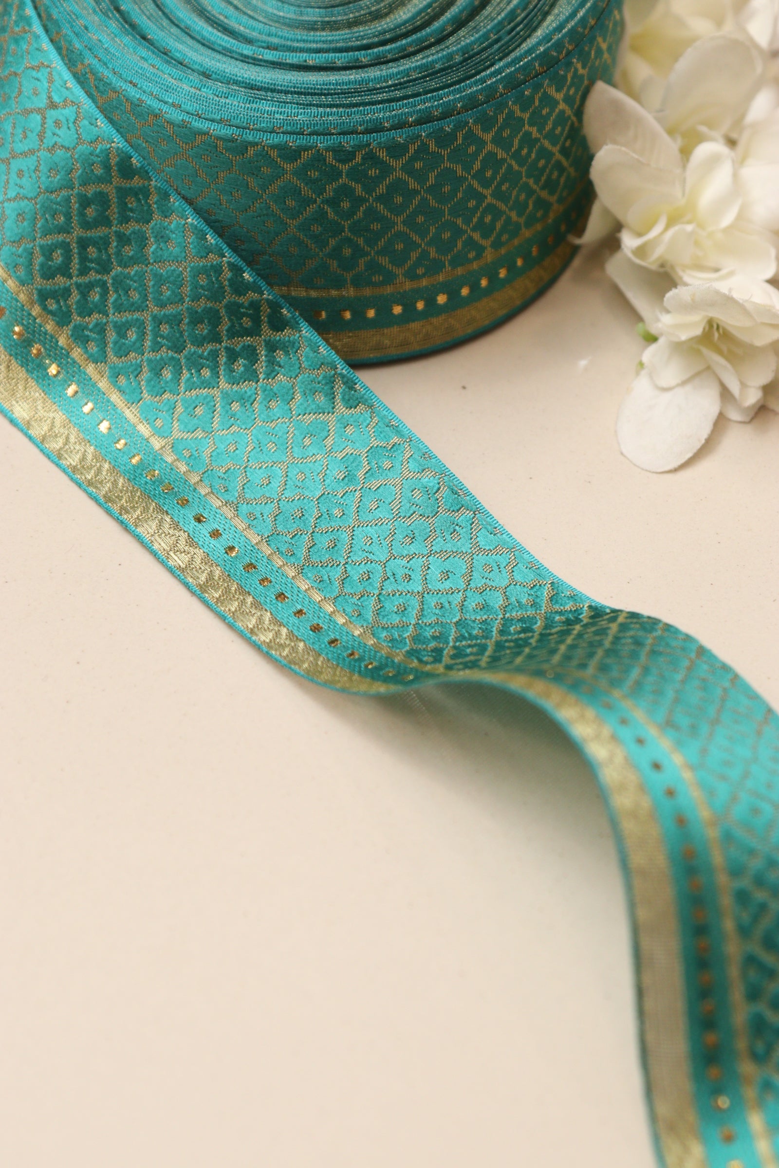 Blue Banarasi Silk Border Lace – 2 Inch x 9 Mtrs – For Sarees, Kurtas & Home Decor