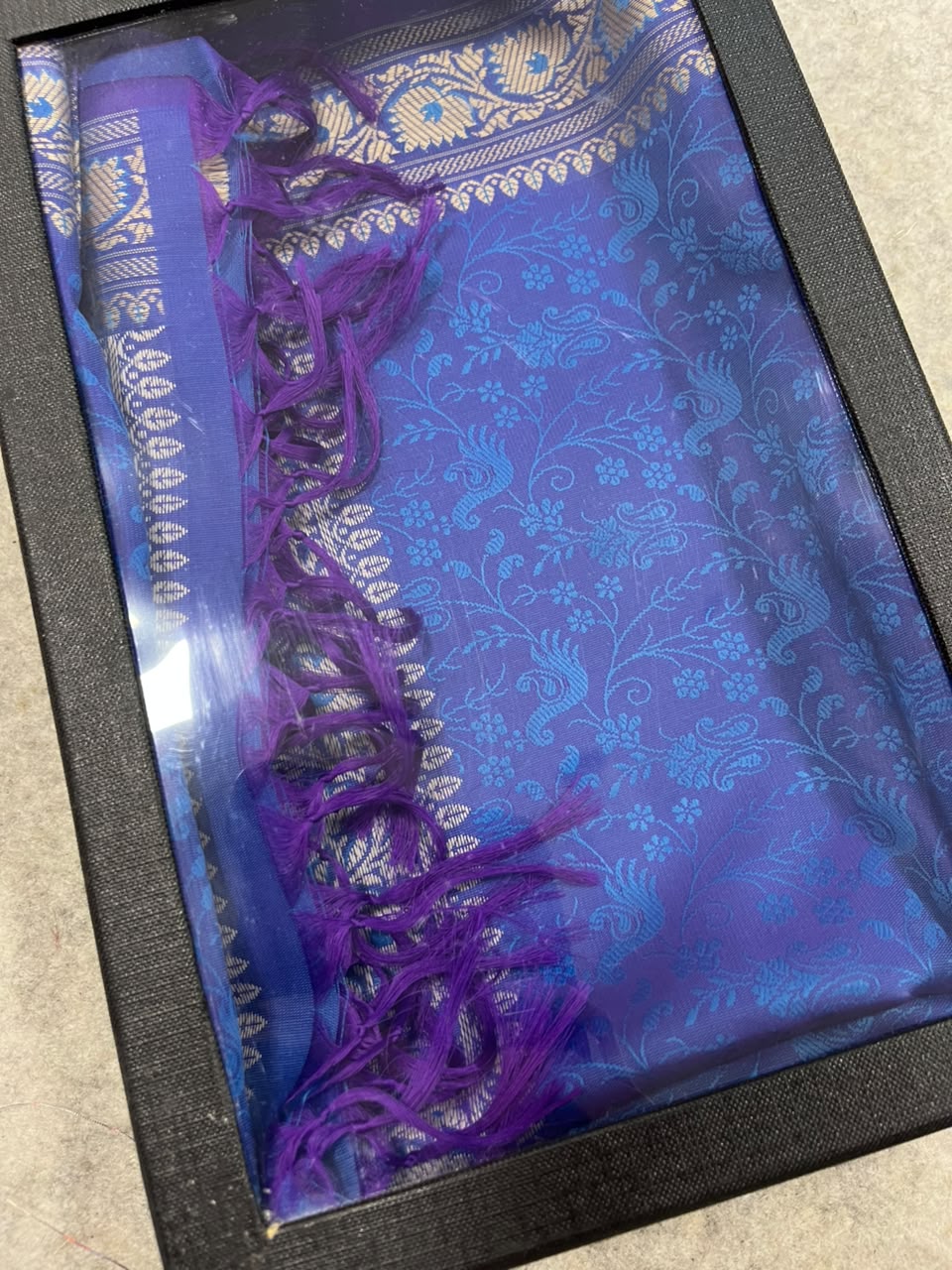 Gift Box of Pashmina Design Blue Banarasi Silk Stole with traditional integrate design – Pack of 1
