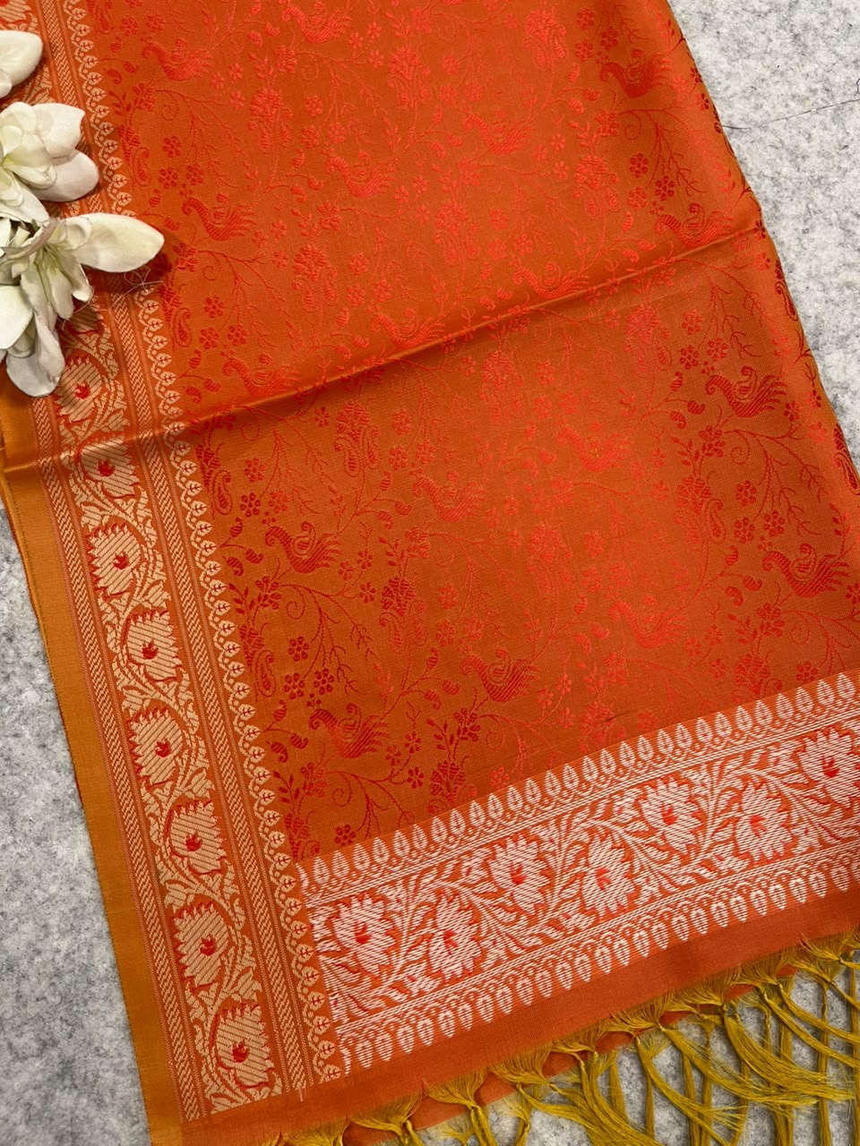 Gift Box of Pashmina Design Orange Banarasi Silk Stole with traditional integrate design – Pack of 1
