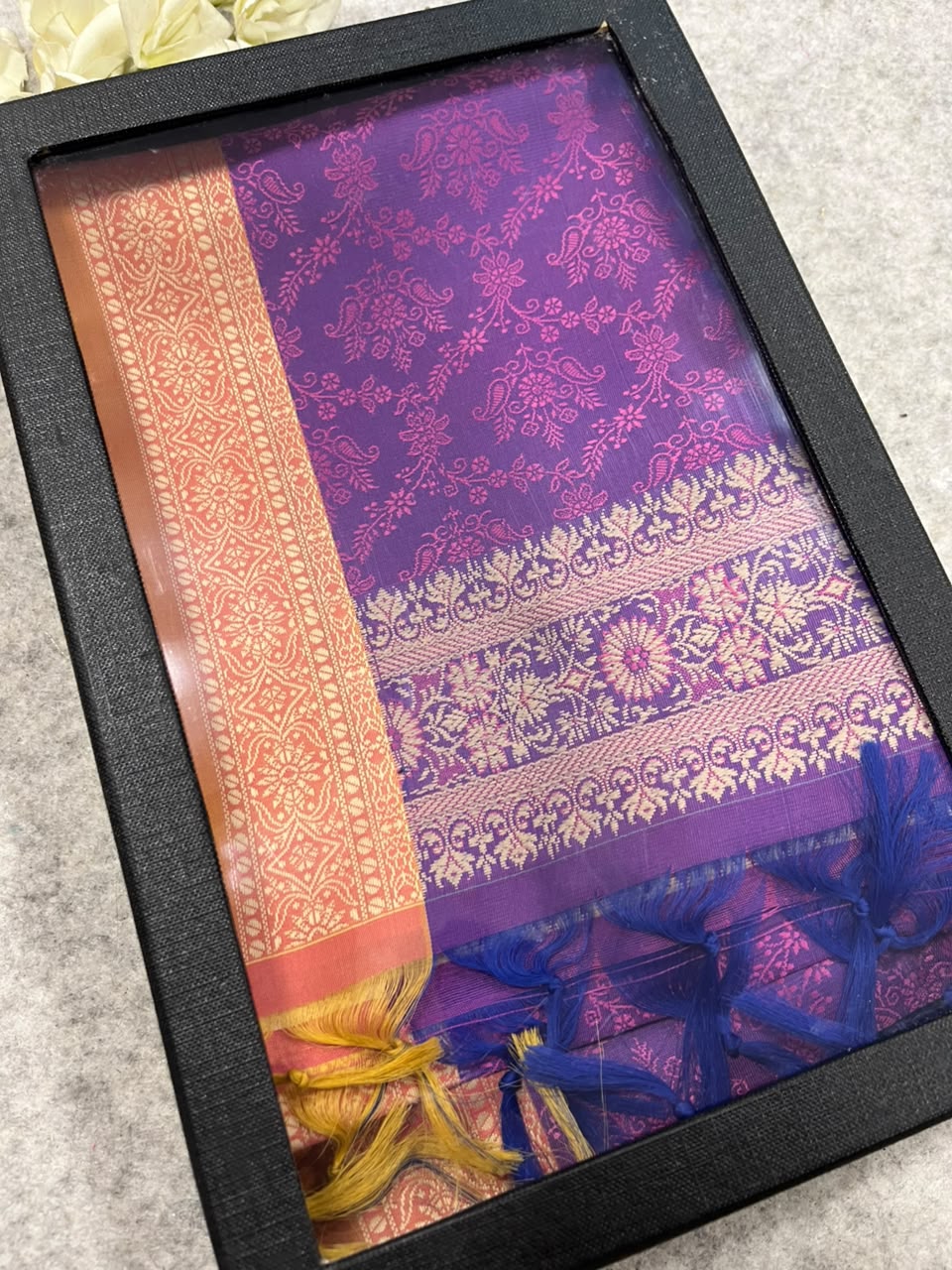 Gift Box of Pashmina Design Purple Banarasi Silk Stole with traditional integrate design – Pack of 1