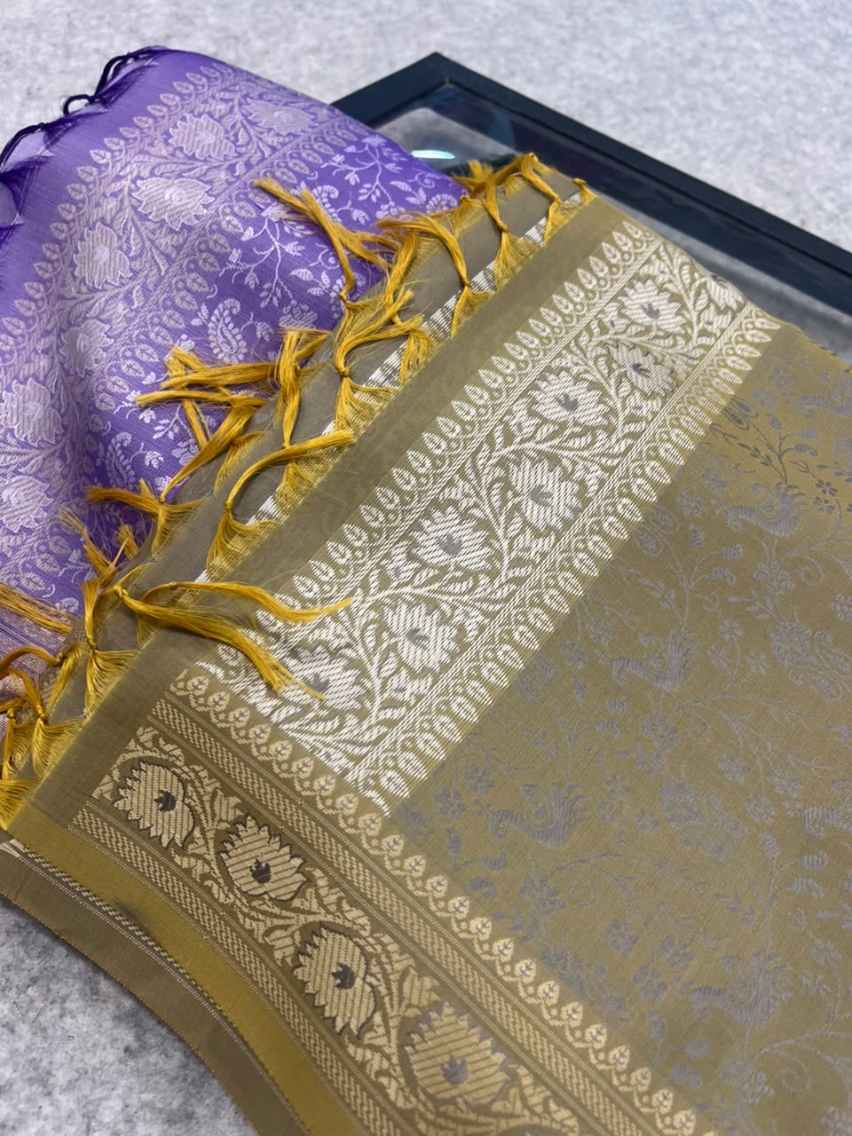 Gift Box of Pashmina Design Pastel And Lavender Banarasi Silk Stole with traditional integrate design – Pack of 2