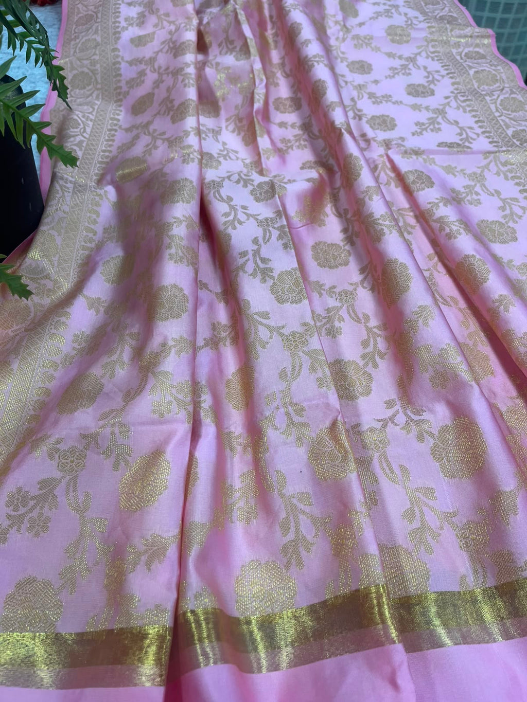 Pink Banarasi Silk Dupatta – Soft Blush with Handcrafted Tassel