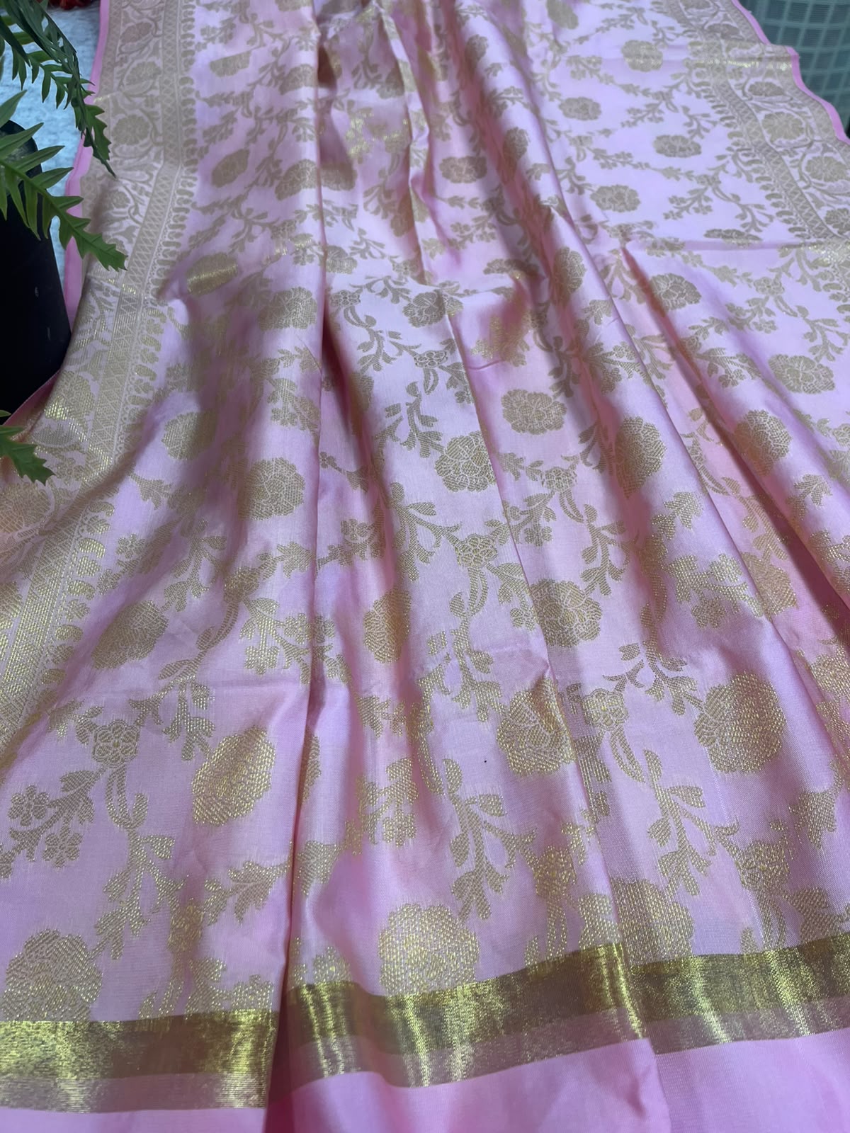 Pink Banarasi Silk Dupatta – Soft Blush with Handcrafted Tassel