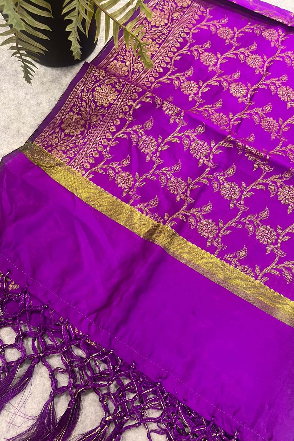 Purple Banarasi Silk Dupatta – Regal Hue with Handcrafted Tassel