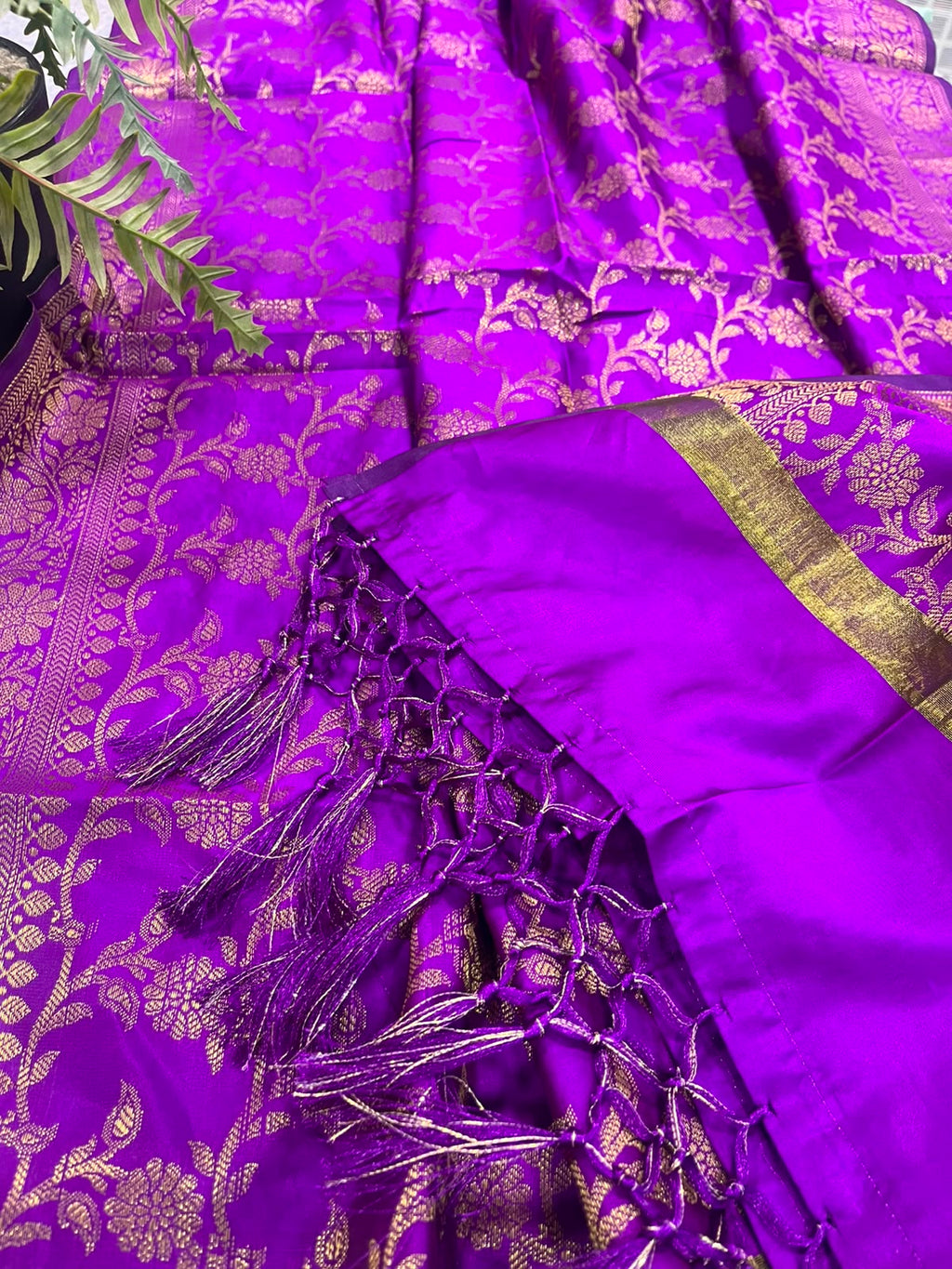 Purple Banarasi Silk Dupatta – Regal Hue with Handcrafted Tassel
