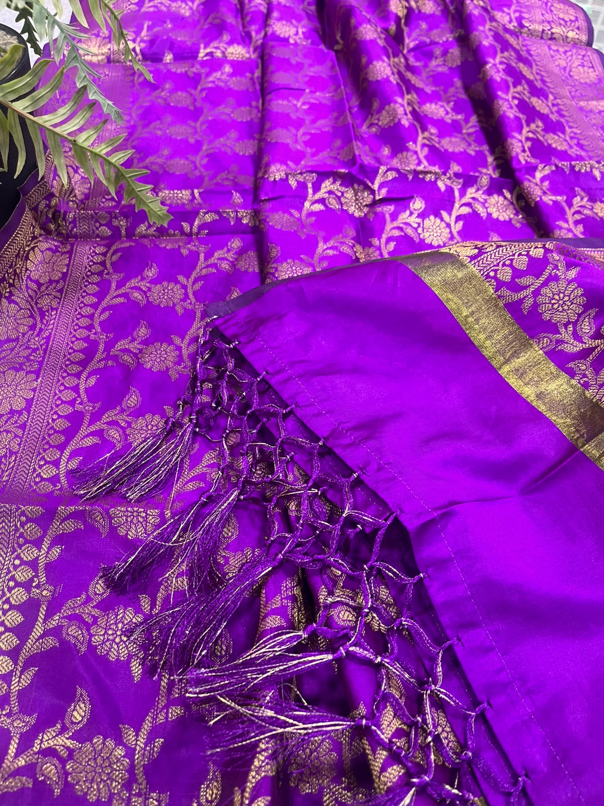 Purple Banarasi Silk Dupatta – Regal Hue with Handcrafted Tassel
