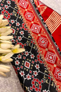 Black Patola Silk Dupatta – Ikat Geometric Print | Taniva