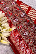 Purple Patola Silk Dupatta – Ikat Geometric Print with Tassel