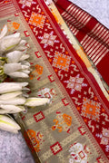 Pastel Patola Silk Dupatta – Ikat Geometric Print with Tassel