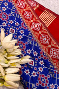 Blue Patola Silk Dupatta – Ikat Geometric Print with Handcrafted Tassel