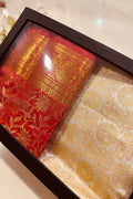 Premium Red and Off white Banarasi Silk Fashion Stole Gift Set of Two Stylish Wrap for Festive | College | Casual | Night Parties