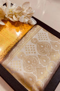 Premium Yellow and Beige Banarasi Silk Fashion Stole Gift Set of Two Stylish Wrap for Festive | College | Casual | Night Parties
