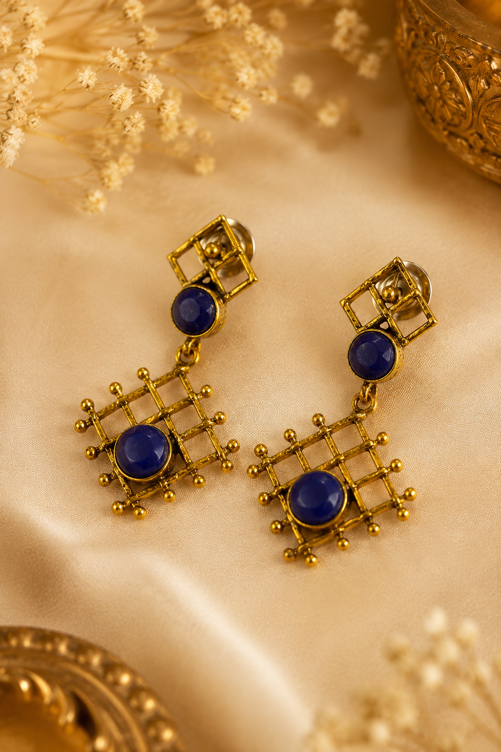 Crystal Stone Geometric Statement Earrings