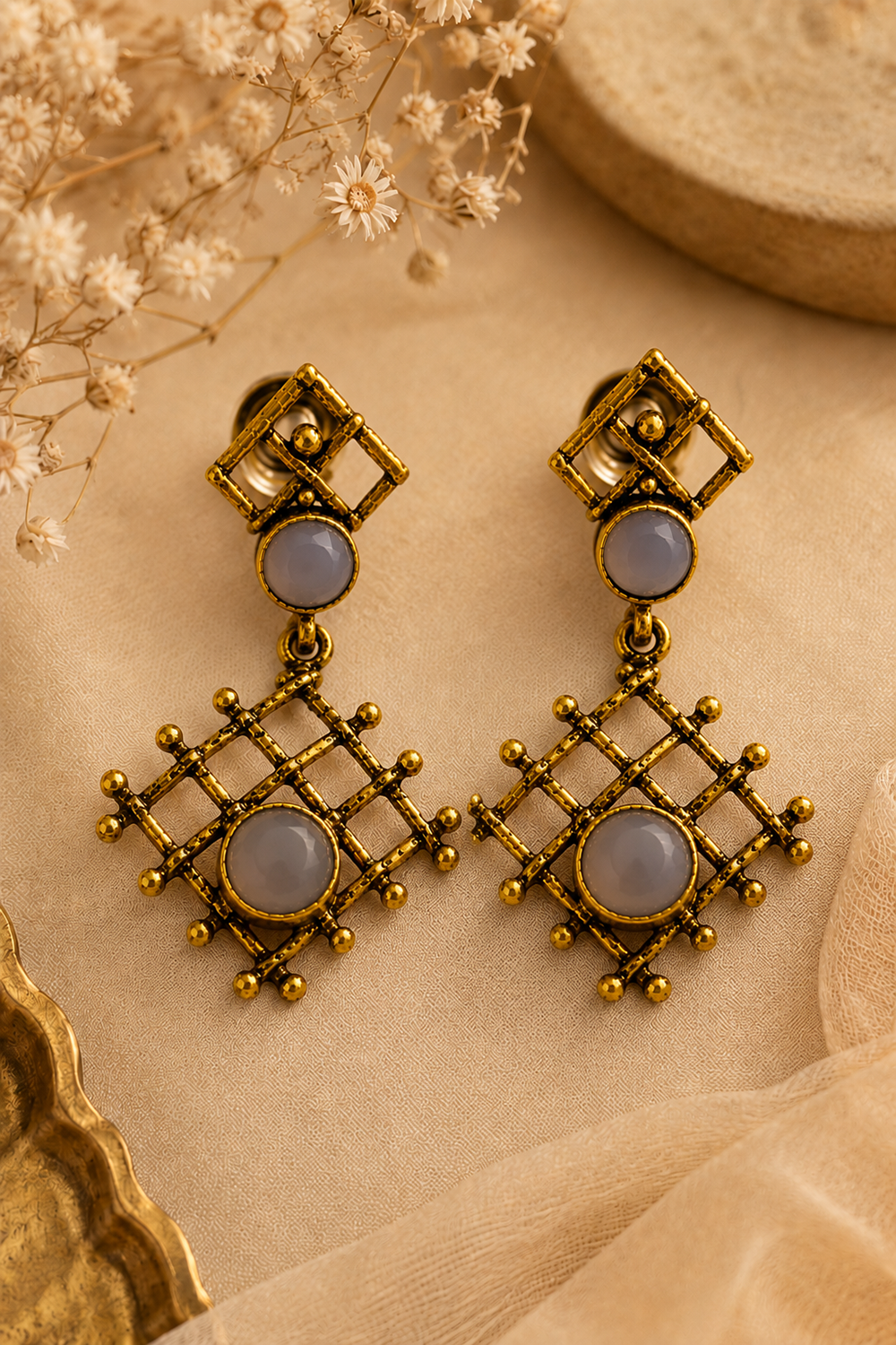 Crystal Stone Geometric Statement Earrings