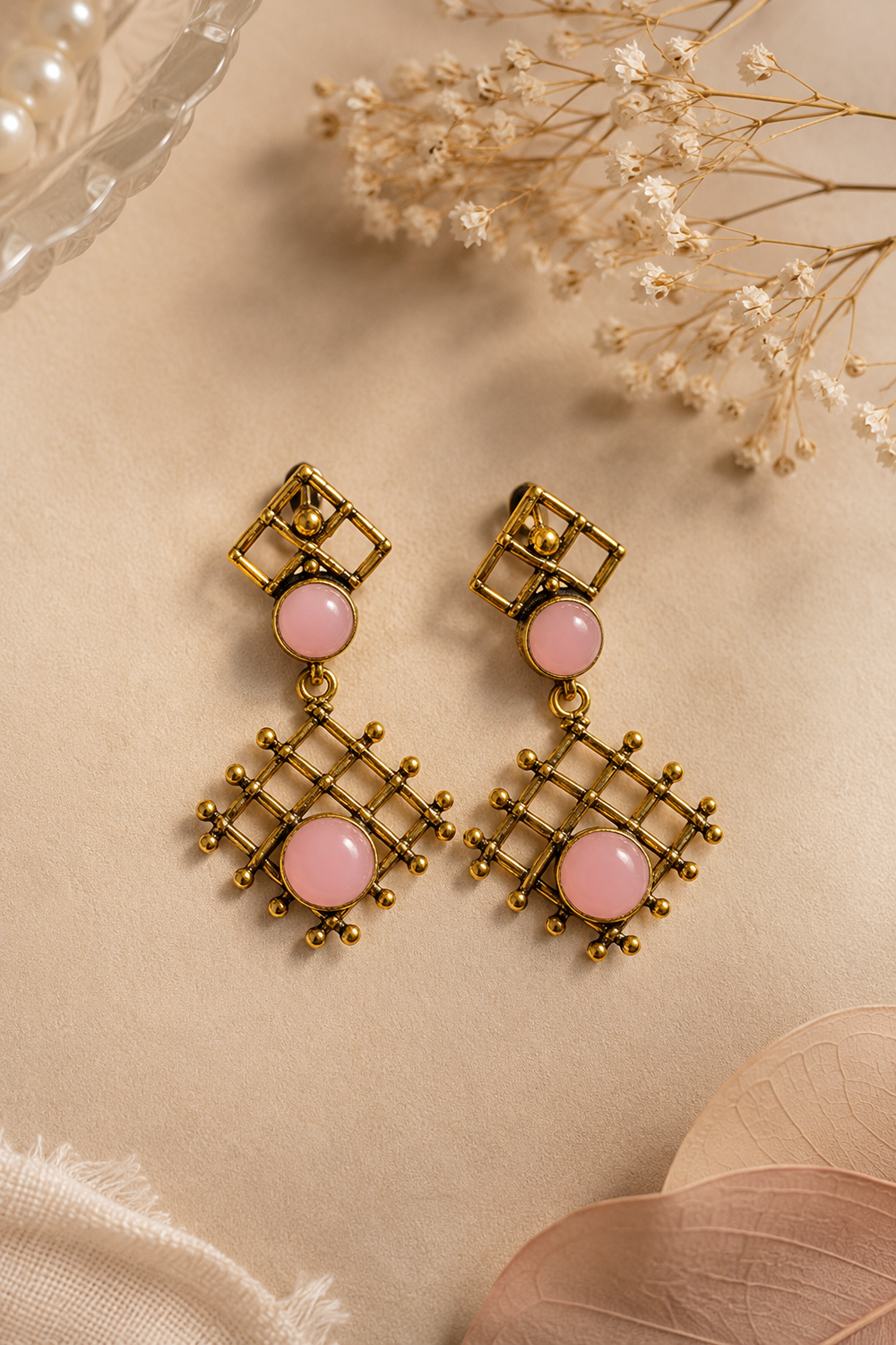 Crystal Stone Geometric Statement Earrings