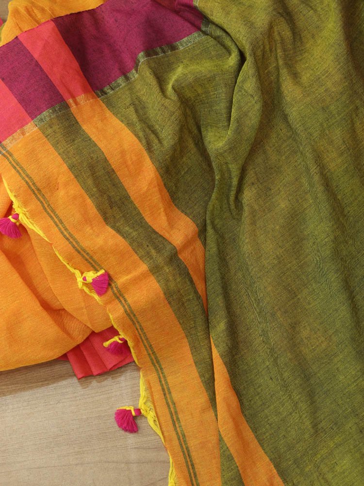 Multicolor Bengal Plain Cotton Saree - Luxurion World