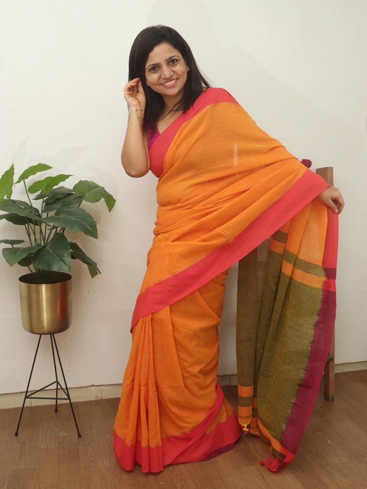 Multicolor Bengal Plain Cotton Saree - Luxurion World