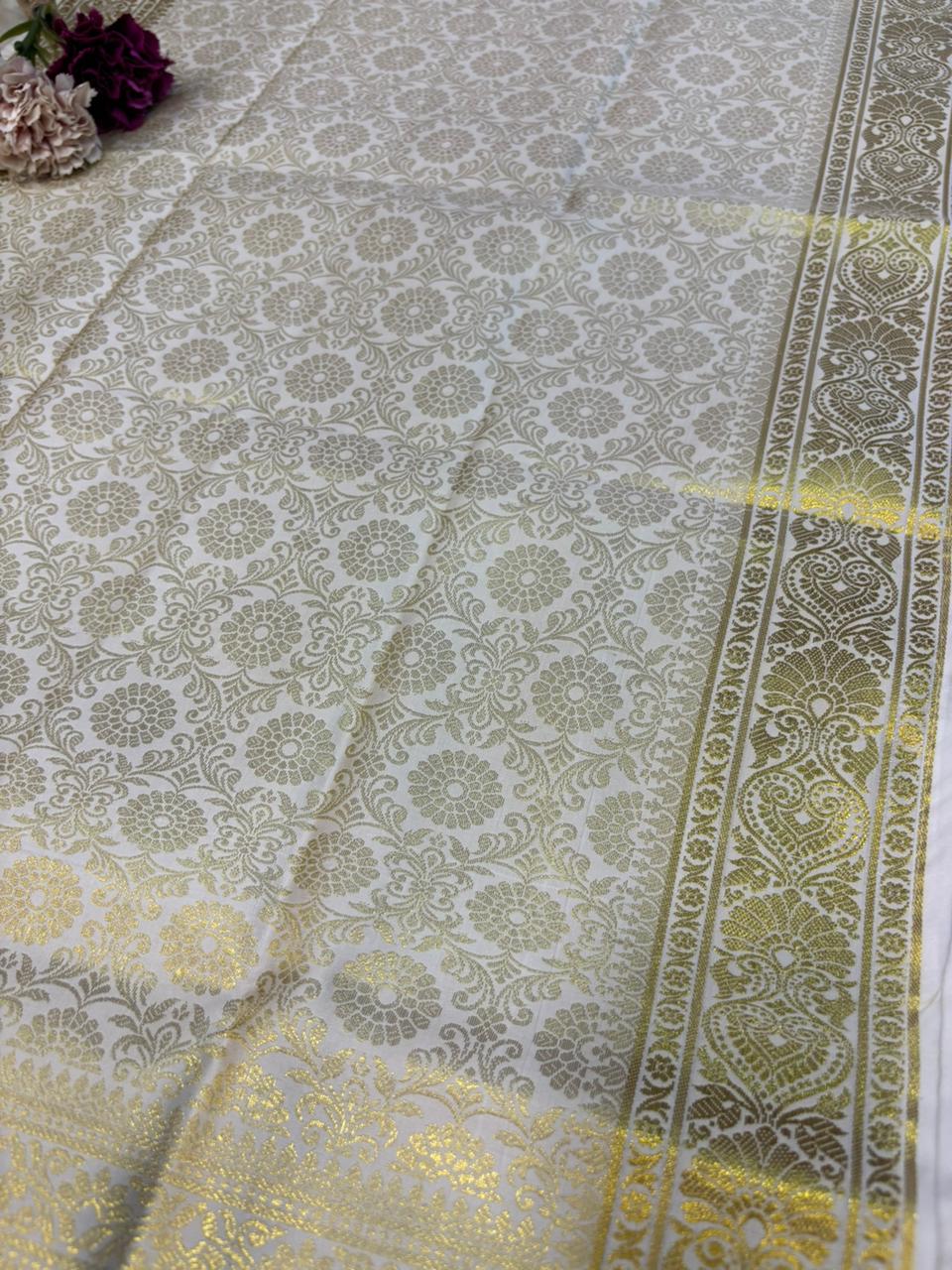 Off White Banarasi Silk Fashion Stole | Stylish Wrap for Festive , College, casual parties, & Night Outs
