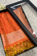 Gift Box of Pashmina Design Orange Banarasi Silk Stole with traditional integrate design – Pack of 1
